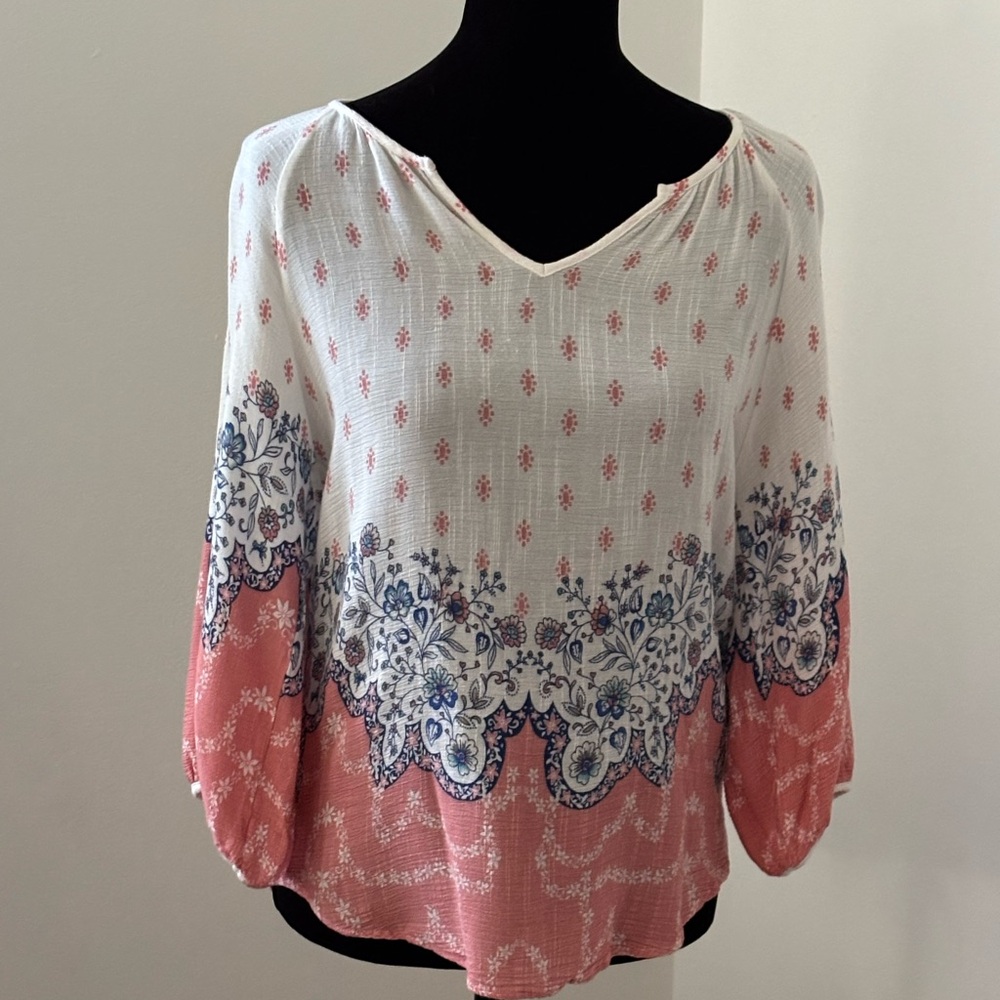 Renee C. Floral Bohemian Blouse - Pink and Blue